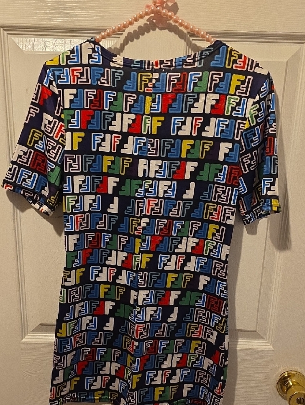 Multicolor Double F Aesthetic Logo-Print Short Sleeve Women's Shorts Jumpsuit. - Picture 2 of 3